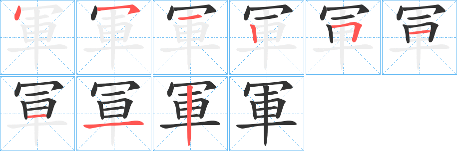 軍字笔顺写法