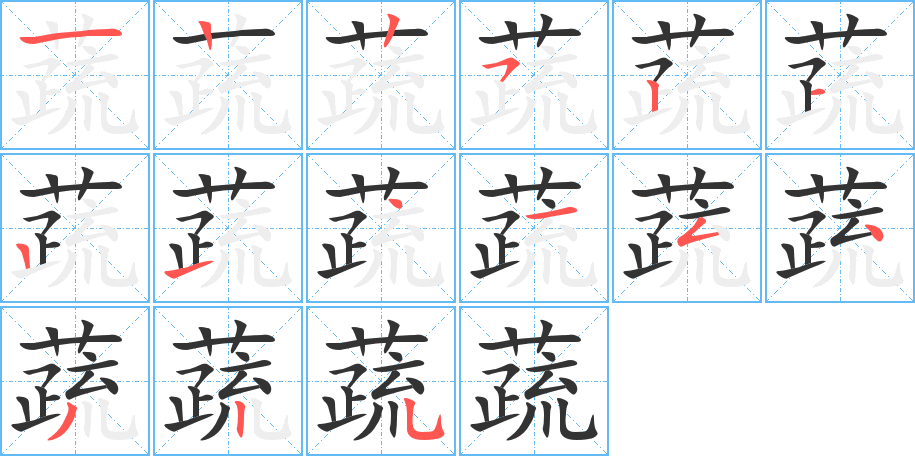 蔬字笔顺写法