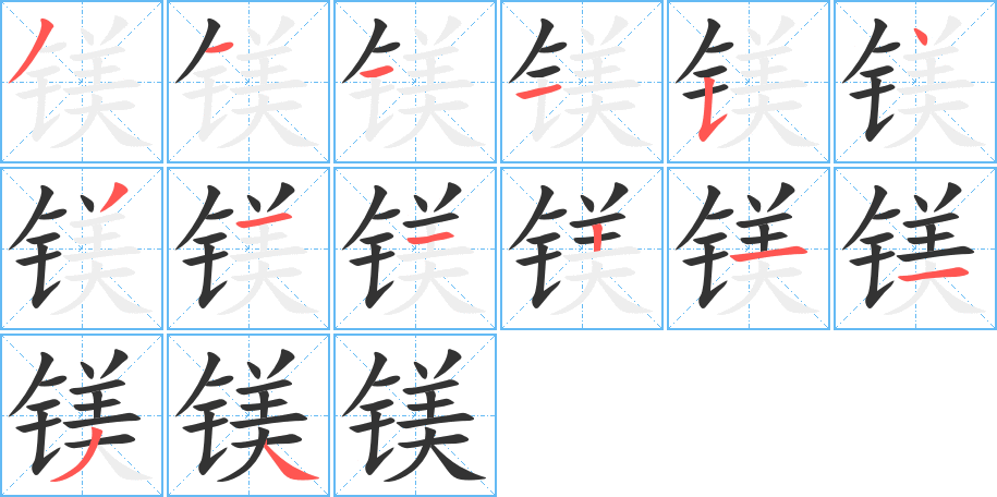 镁字笔顺写法