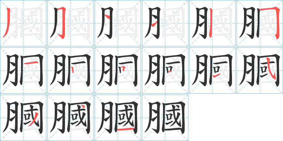 膕字笔顺写法