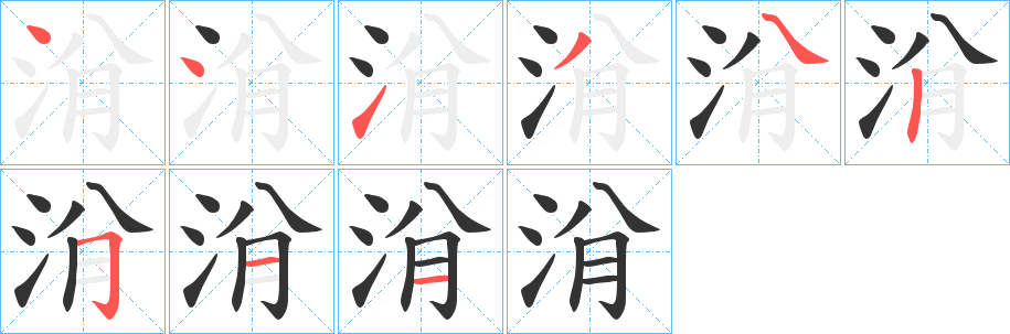 洕字笔顺写法