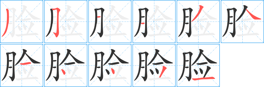 脸字笔顺写法