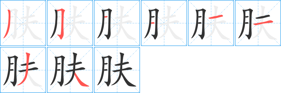 肤字笔顺写法