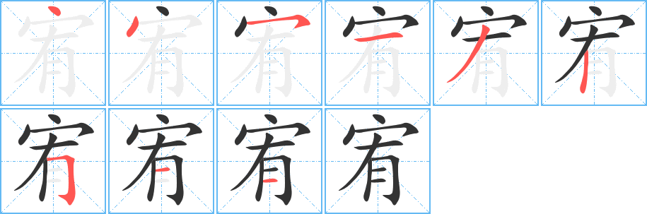 宥字笔顺写法