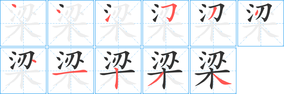 梁字笔顺写法