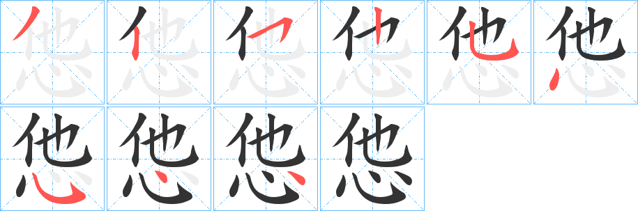 怹字笔顺写法
