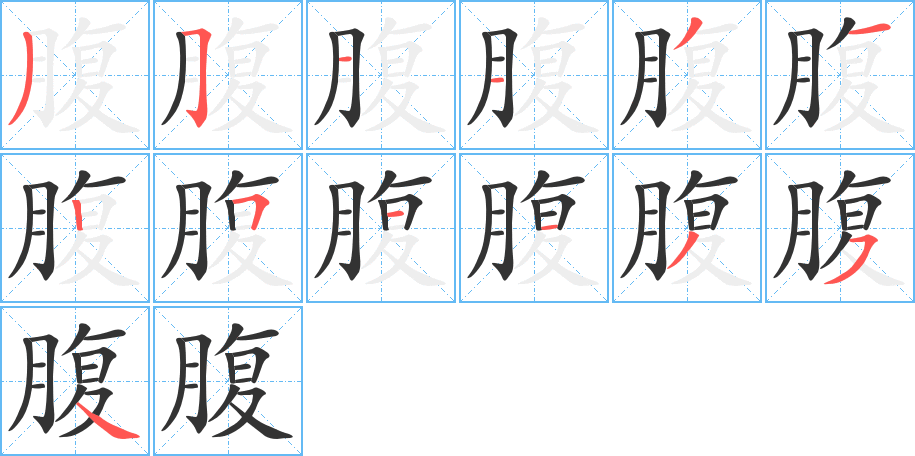 腹字笔顺写法