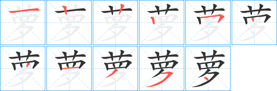 萝字笔顺写法