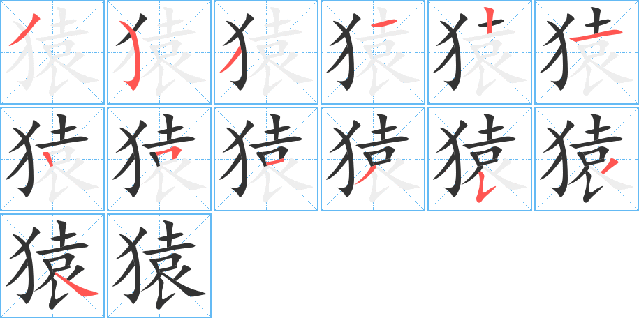 猿字笔顺写法