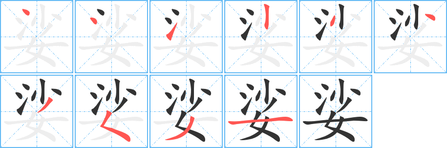 娑字笔顺写法