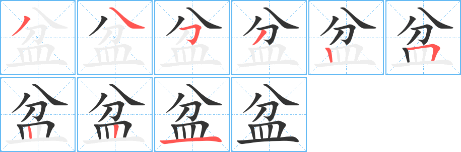 盆字笔顺写法