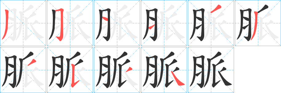 脈字笔顺写法