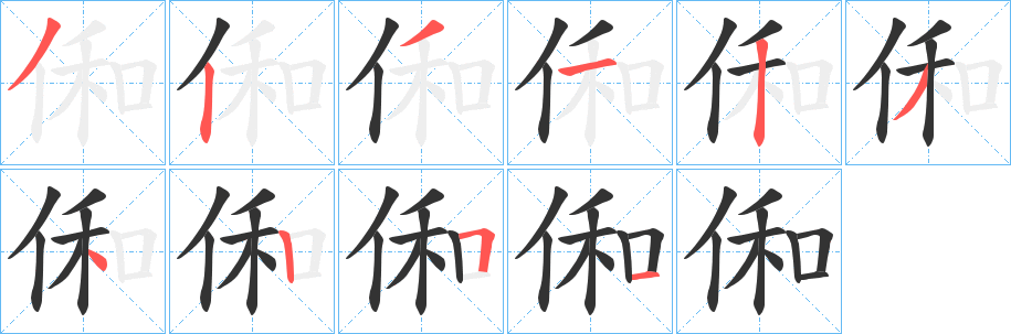 俰字笔顺写法